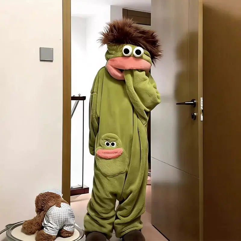 Hot Big Mouth Monster Cute Funny Onesie Pajamas Thickened Coral Fleece Homewear For Couples Men Women Autumn Cartoon Pajamas from PriceLows™