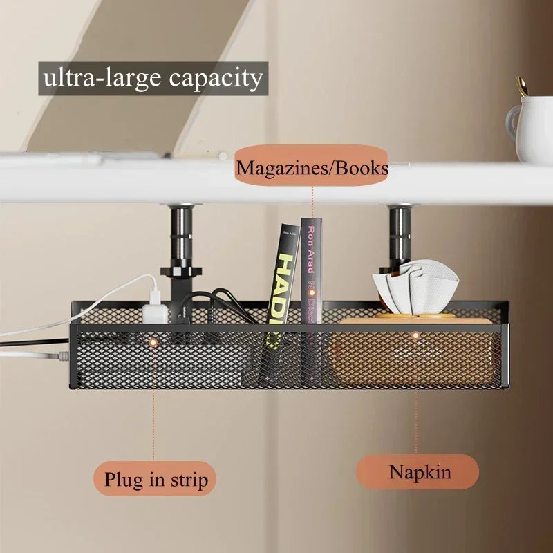No-Drill Under-Desk Cable Organizer Tray Easy-Install Metal Cable Wire Tray Management for Office Home Power Strip Cord Holder from PriceLows™