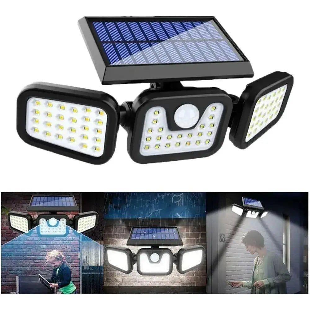 72 LED Three-Head Solar Wall Light with Human Body Motion Sensor - Waterproof Adjustable Garden Street Light from PriceLows™