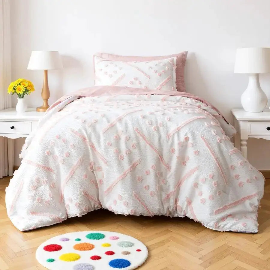 5Piece Kids BedinaBag, Jacquard Microfiber Bedding Set with Comforter, Sheets, and Pillowcases, AllSeason, Pink Tufted, Twin from PriceLows™