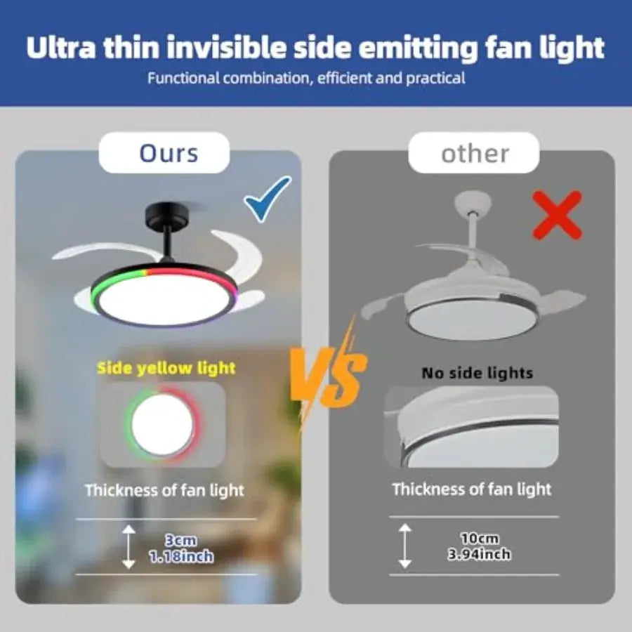 Slim Retractable Ceiling Fan with Light and APP Remote Control 42in Modern Smart RGB Ceiling Fan with Bluetooth Speaker Dimmabl from PriceLows™