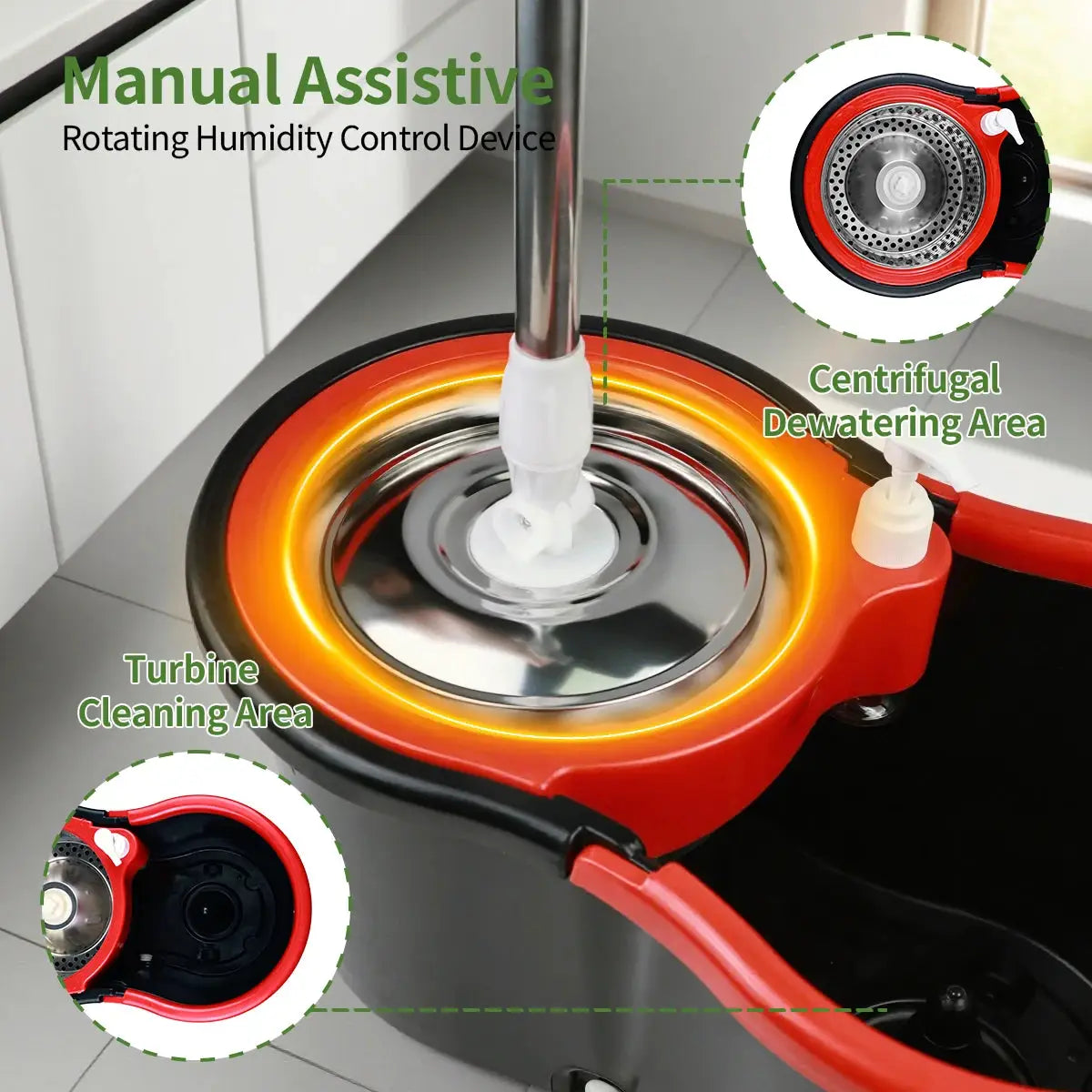 Mop Bucket Set 360° Dual-Motion Spin Mop System 3 Split-Yarn Mop Heads Self Cleaning Bucket from PriceLows™