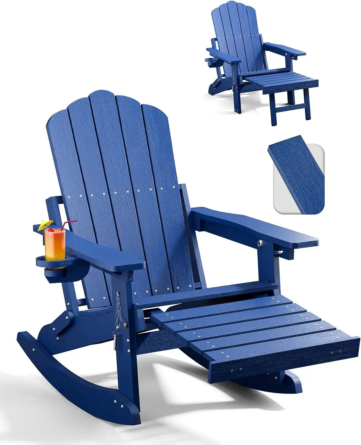 Adirondack Rocking Chairs with Retractable Ottoman & Cup Holders, 6-in-1 Folding HDPE Outdoor Rockers for Patio, Porch, Lawn from PriceLows™
