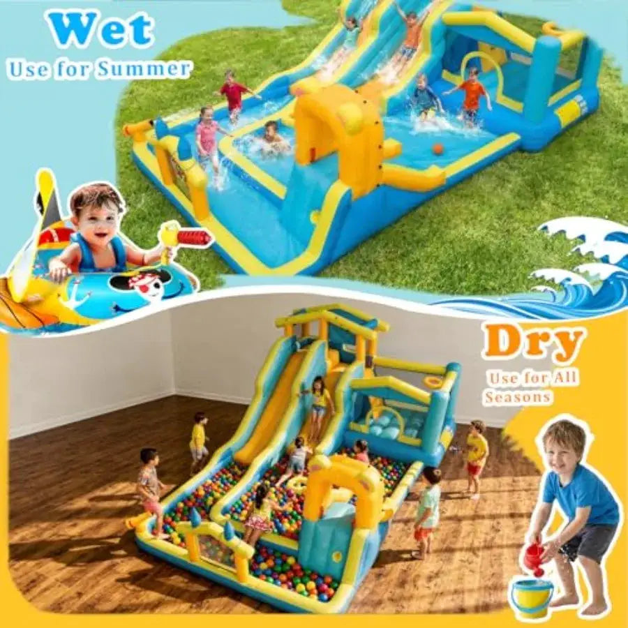 19.2FT Giant Inflatable Water Dual Slide for Backyard Blow Up Bounce House with 650W Blower 2 Slides Climbing Wall 2 Splash Poo from PriceLows™