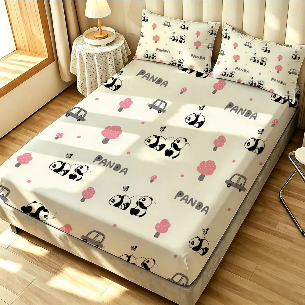 3pcs Cartoon Panda Printed Chipless Bed Sheet Set In Multiple Sizes, Soft Bed Cover, Bedroom Bedding Decoration, Gift Bedding from PriceLows™