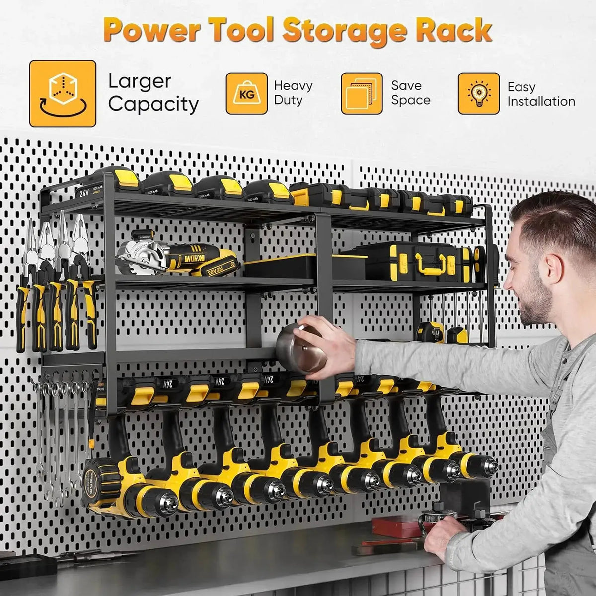 Wall Mount Power Tool Organizer | 4 Layer | Heavy Duty Drill Holder | Iron