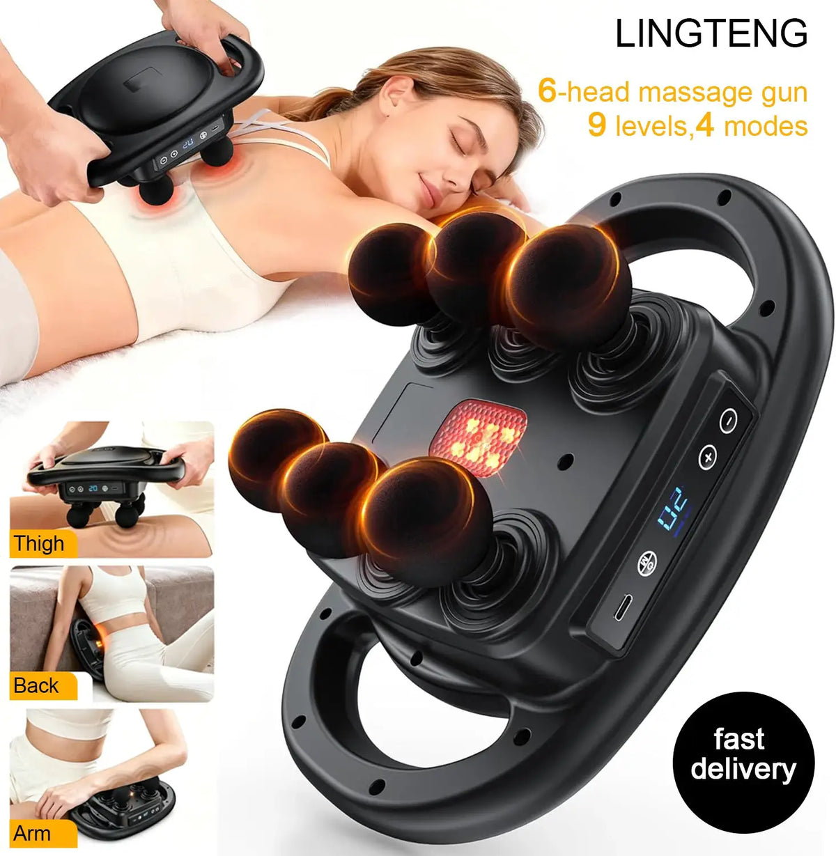 Massage Gun | 6 Massage Heads | 9 Speed Settings | Handheld Percussion Massager