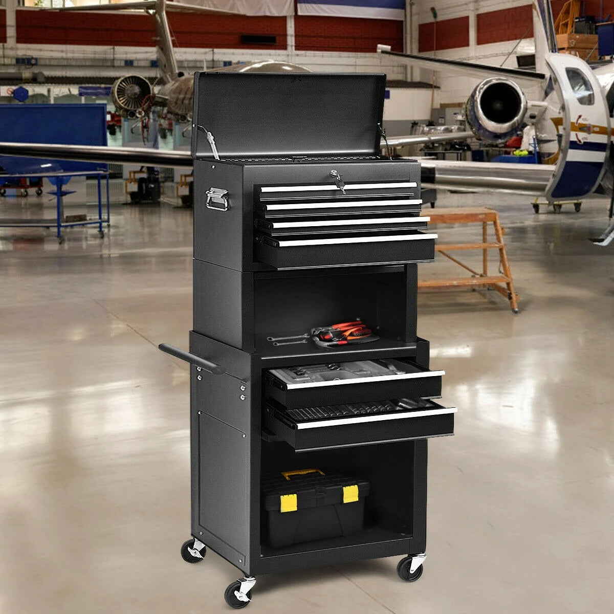 6-Drawer Tool Chest with Heightening Cabinet-Black from PriceLows™