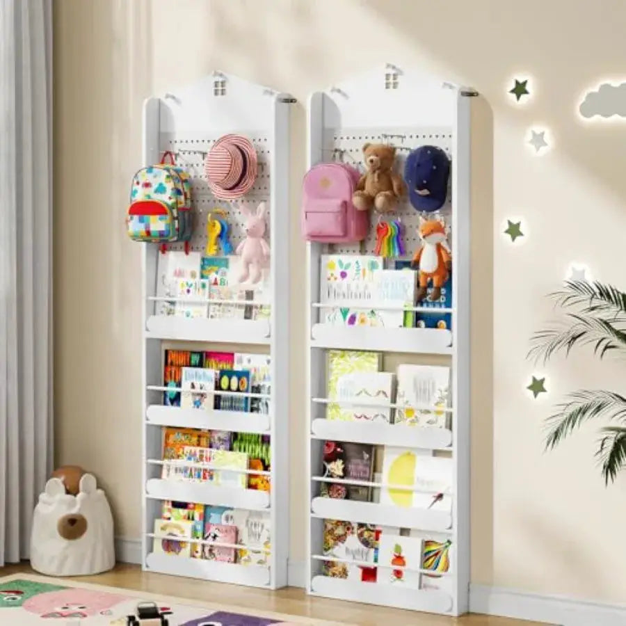 Bookshelf 4-Tier Behind The Door Bookshelf Wall Mount Book Shelf with DIY Pegboard and 5 Hooks Wooden Bookcase Storage Rack for from PriceLows™