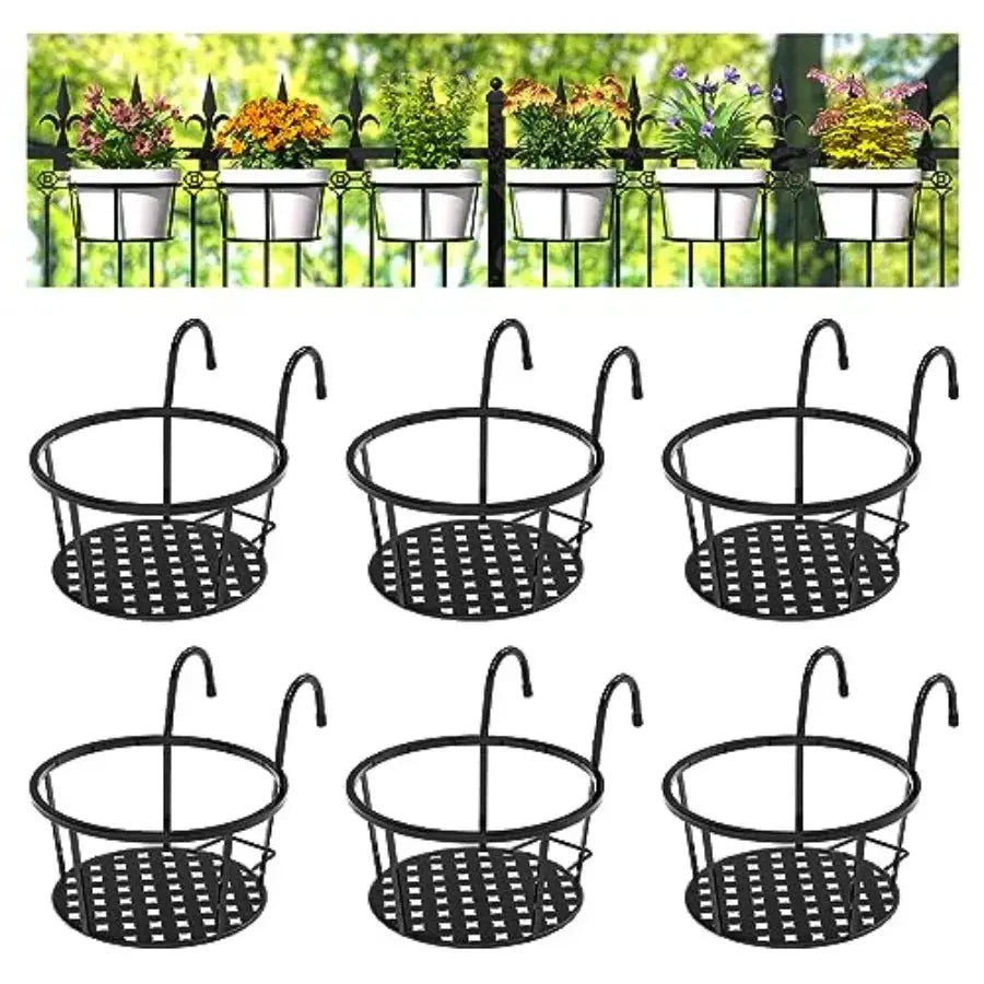 Iron Hanging Plant Holder Over The Rail Metal Fence Planters, Hanging Bucket Flower Pot Holder for Patio Balcony Outdoor Plants from PriceLows™