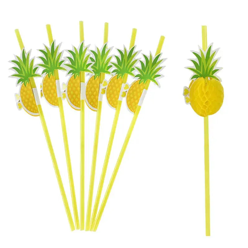 Hawaiian Flamingo Paper Party Straws | Tropical Pineapple | 50 Pack