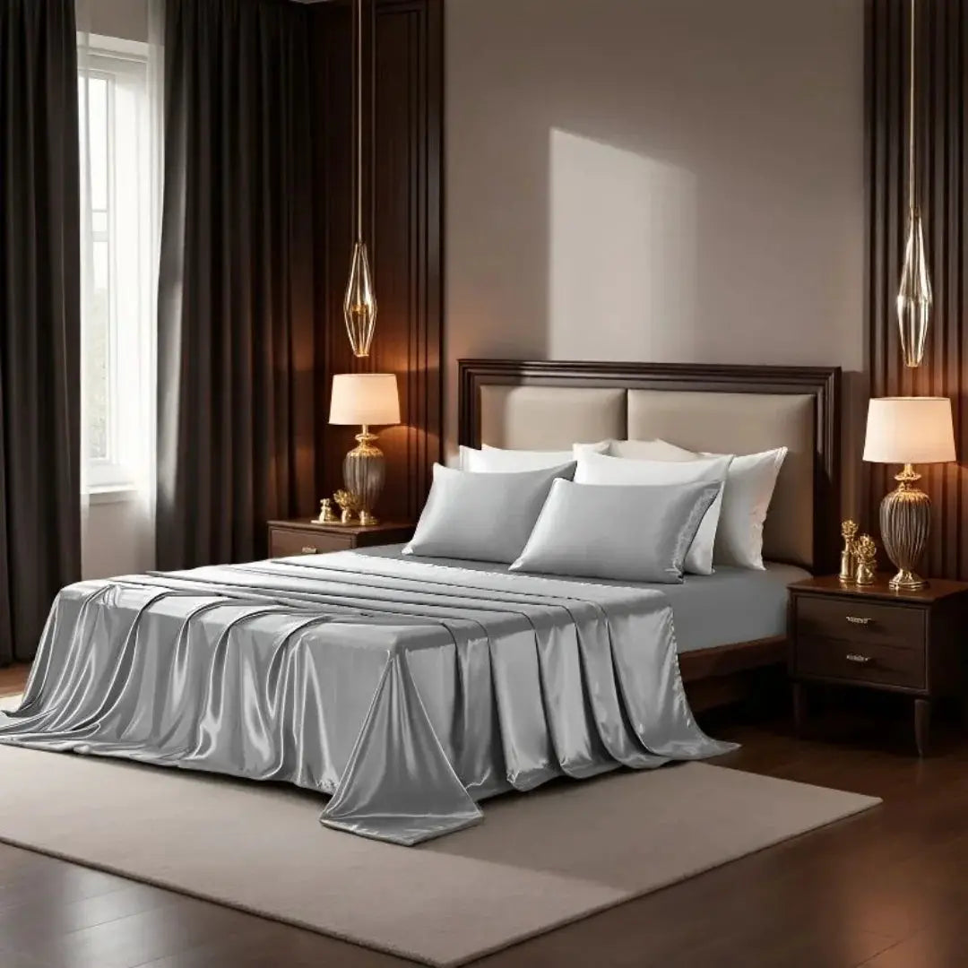 3/4Pcs Satin Sheet Se Silky & Luxury Bed Set, Soft Deep Pocket Sheets Cooling Bed Set, 1 Fitted Sheet,1 Flat Sheet,1/2Pillowcase from PriceLows™