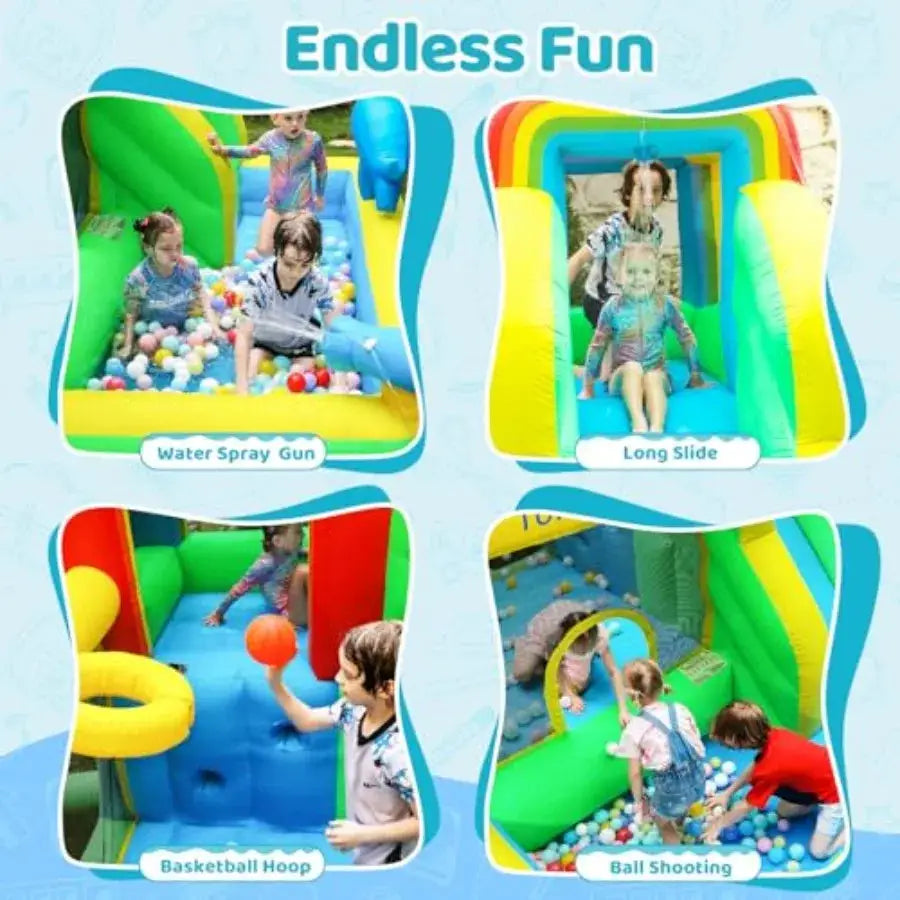 Bounce House Inflatable Water Slide for Backyard Outdoor Indoor Party 3-10 with Splash Pool Climbing Wall Trampoline Blue and Y from PriceLows™