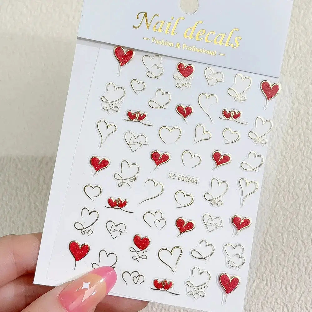 3D Valentine's Day Love Heart Nail Art Sticker Red White Cross Stars Self-Adhesive Nail Decals 8*10cm Kawaii Heart Nail Sticker from PriceLows™