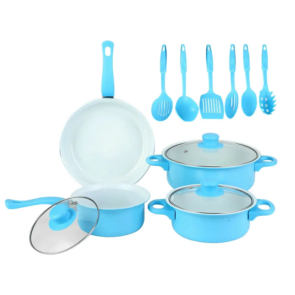 12-Piece Non-Stick Cookware Set Milk Pot Maifan Stone Frying Pan with Lid Pan Kitchen Cooking Set for frying, boiling, sauteing from PriceLows™