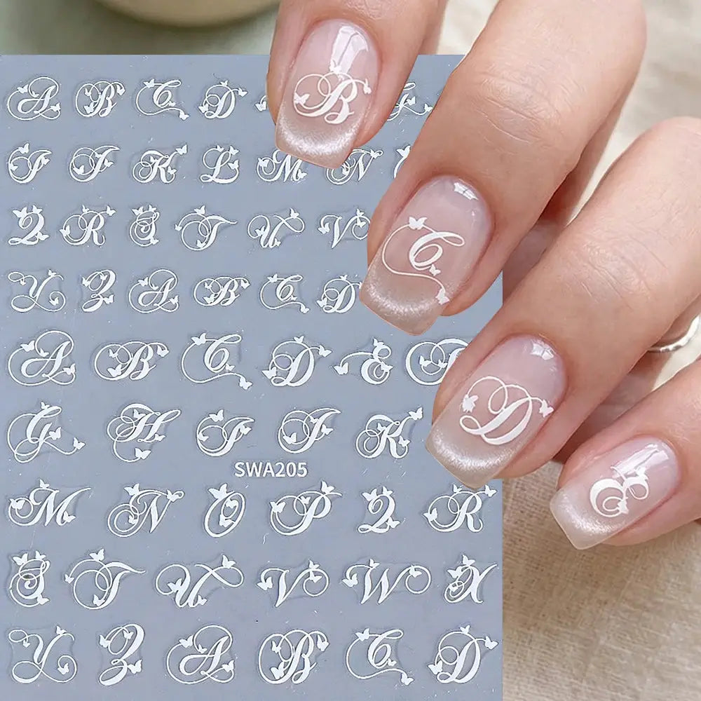 2Pcs Black White English Letter Alphabet 3D Nail Art Stickers Nail Decals with Love Heart Simple Style DIY Manicure Decorations from PriceLows™