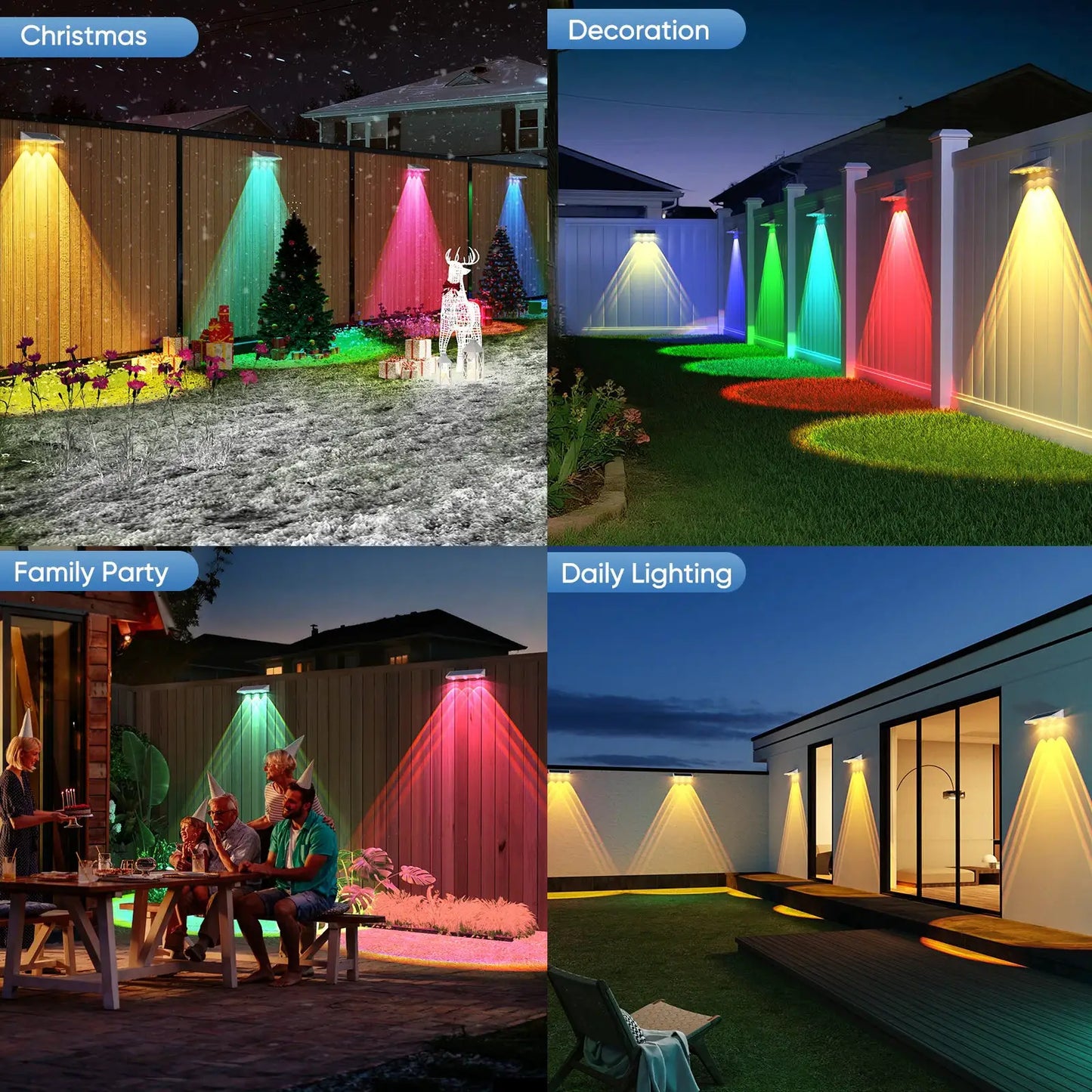 Quality Solar LED Fence Light IP66 Waterproof Auto ON OFF Warm White & 6 Colors & RGB Modes Solar Wall Lamp for Backyard Outside from PriceLows™