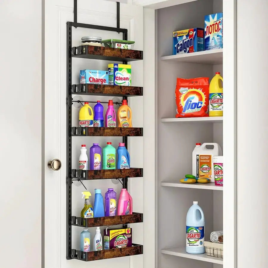 Over the Door Pantry Organizer, 6Tier Adjustable Wooden Basket Kitchen Pantry Door Organization and Storage, HeavyDuty Metal Han from PriceLows™