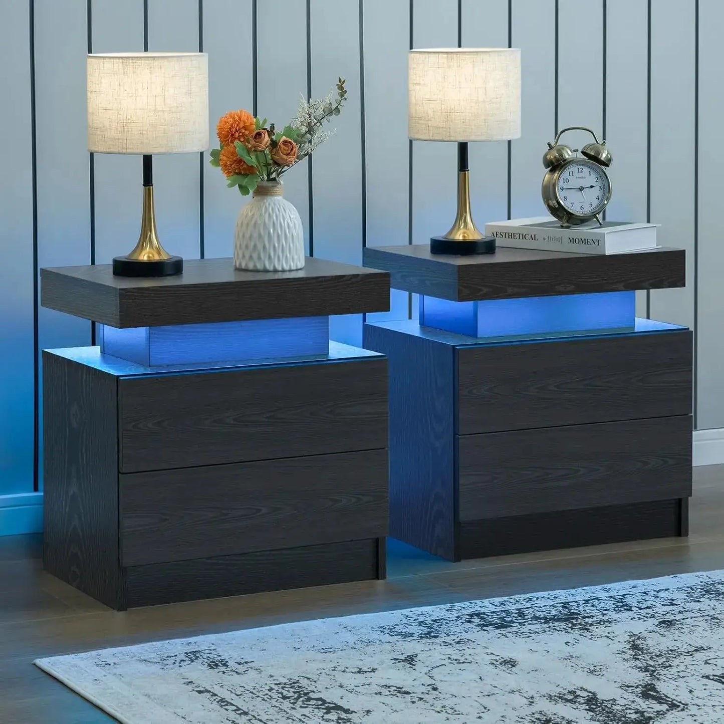 Cubehom Nightstand Set of 2 LED Nightstand with 2 Drawers,Night Stand with LED Light,Bedside Table with Drawers for Bedroom from PriceLows™