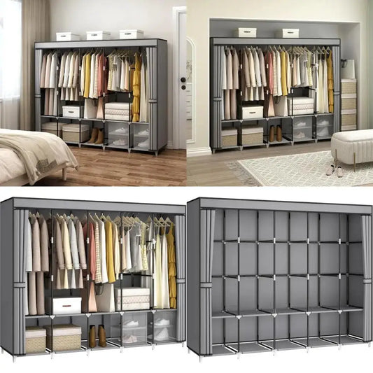 83 Wide Portable Closet Organizer with Cover, 5 Hanging Rods & 10 Shelves, Grey from PriceLows™