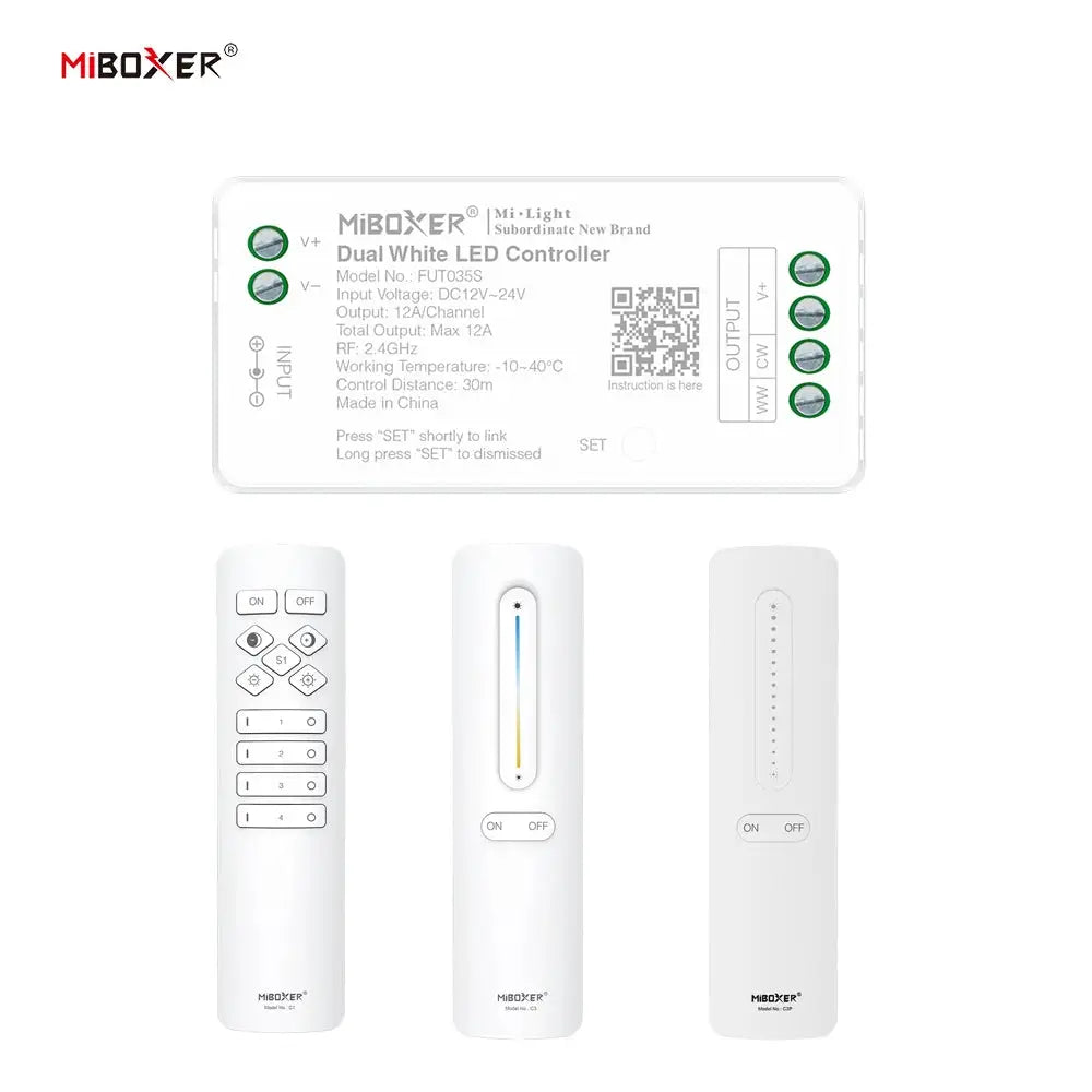 MiBoxer DC12~24V FUT035S+C1 C3 C3P 2.4GHzRF Wireless Dual White 12A/Channel LED Controller For CCT COB/Led Strip Light from PriceLows™