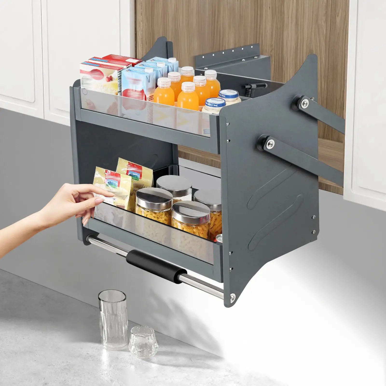 2-tier Pull-down Cabinet Storage Shelf Adjustable Bearing Upper Kitchen Wall Cabinet Organizer from PriceLows™