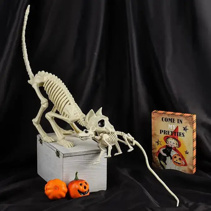 Halloween Skeleton Cat | Resin Movable Joints | Outdoor Patio Decor | 14 Inch