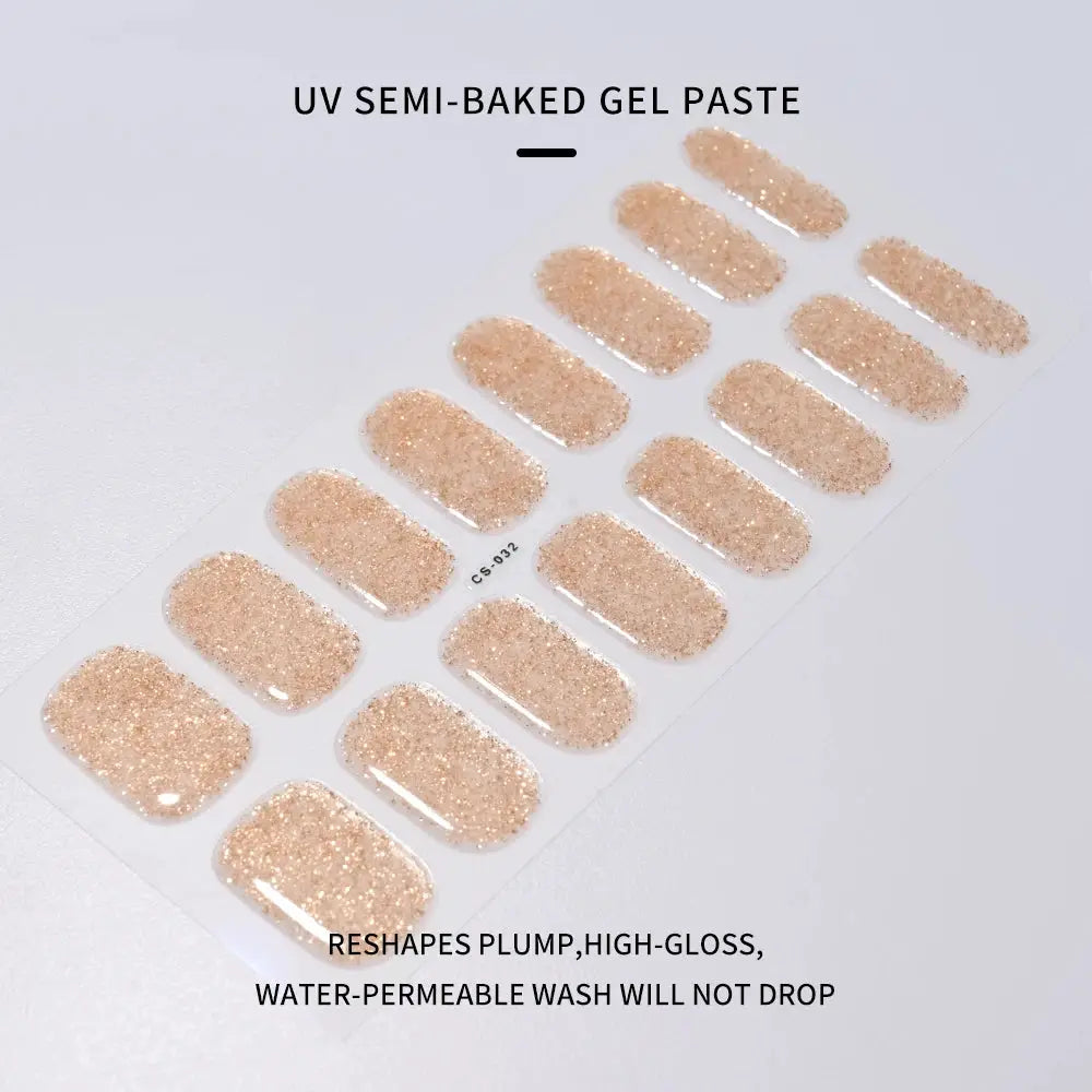 1Pcs Semi-Cured UV Gel Nail Sticker Pure Color Full Cover Waterproof Long-lasting Nail Strips 16Tips DIY Nail Polish Stickers *& from PriceLows™