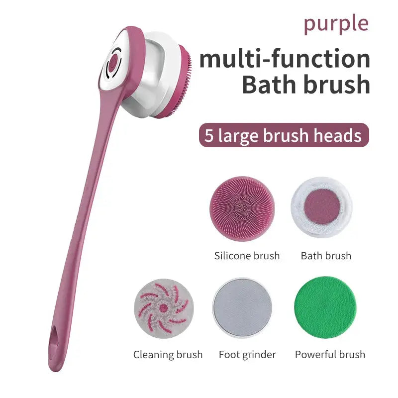 Auto Rotating Electric Waterproof Massage Shower Brush Multi-function Silicone Massage Bath Brush with 5 Large Brush Heads from PriceLows™