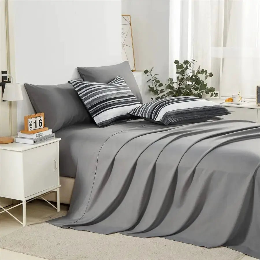7 Piece Bed in a Bag Stripe Comforter Set Queen Size, White Grey Black Patchwork Striped Comforter and Sheet Set, All Season Sof from PriceLows™