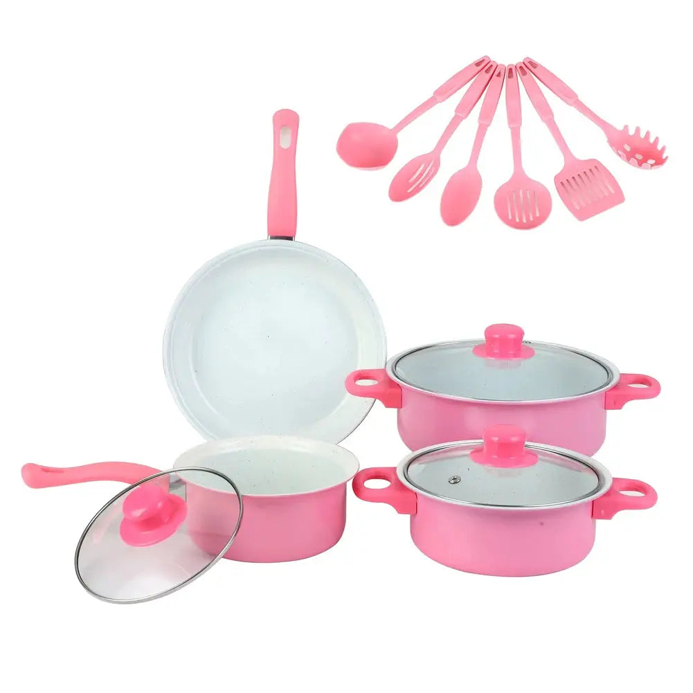 12Pcs Non Stick Cookware Set Milk Pot Maifan Stone Frying Pan with Lid Cooking Pot Set Stackable Pot Set for All Hob from PriceLows™