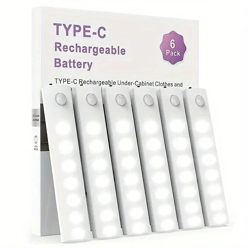 Under Cabinet Lights 6 Pack Motion Sensor Light Indoor LED USB-C Rechargeable Battery Operated Stick-On Light for Kitchen Night from PriceLows™