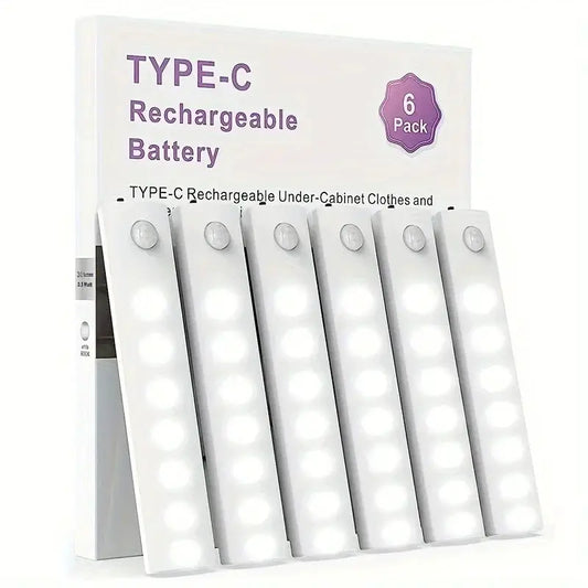 Under Cabinet Lights 6 Pack Motion Sensor Light Indoor LED USB-C Rechargeable Battery Operated Stick-On Light for Kitchen Night from PriceLows™