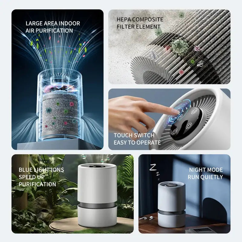 Mini Desktop Air Purifier | HEPA Carbon Filter | Aromatherapy Function | Blue Light