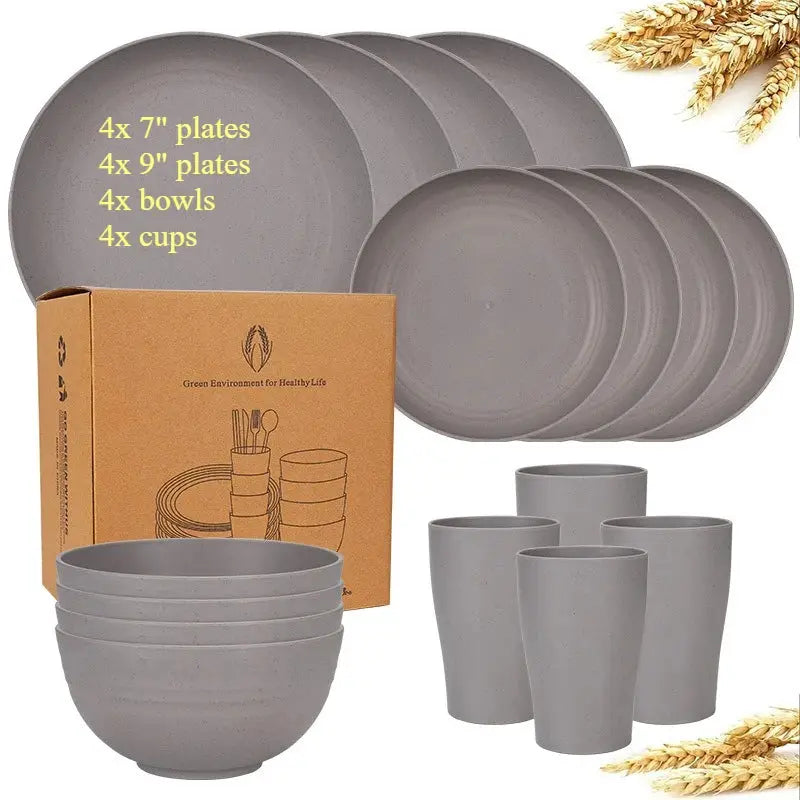 Natural Wheat Straw Tableware Set Dinnerware Sets Biodegradable Unbreakable Plates, Bowls, Cups Lightweight for Kitchen Camping from PriceLows™
