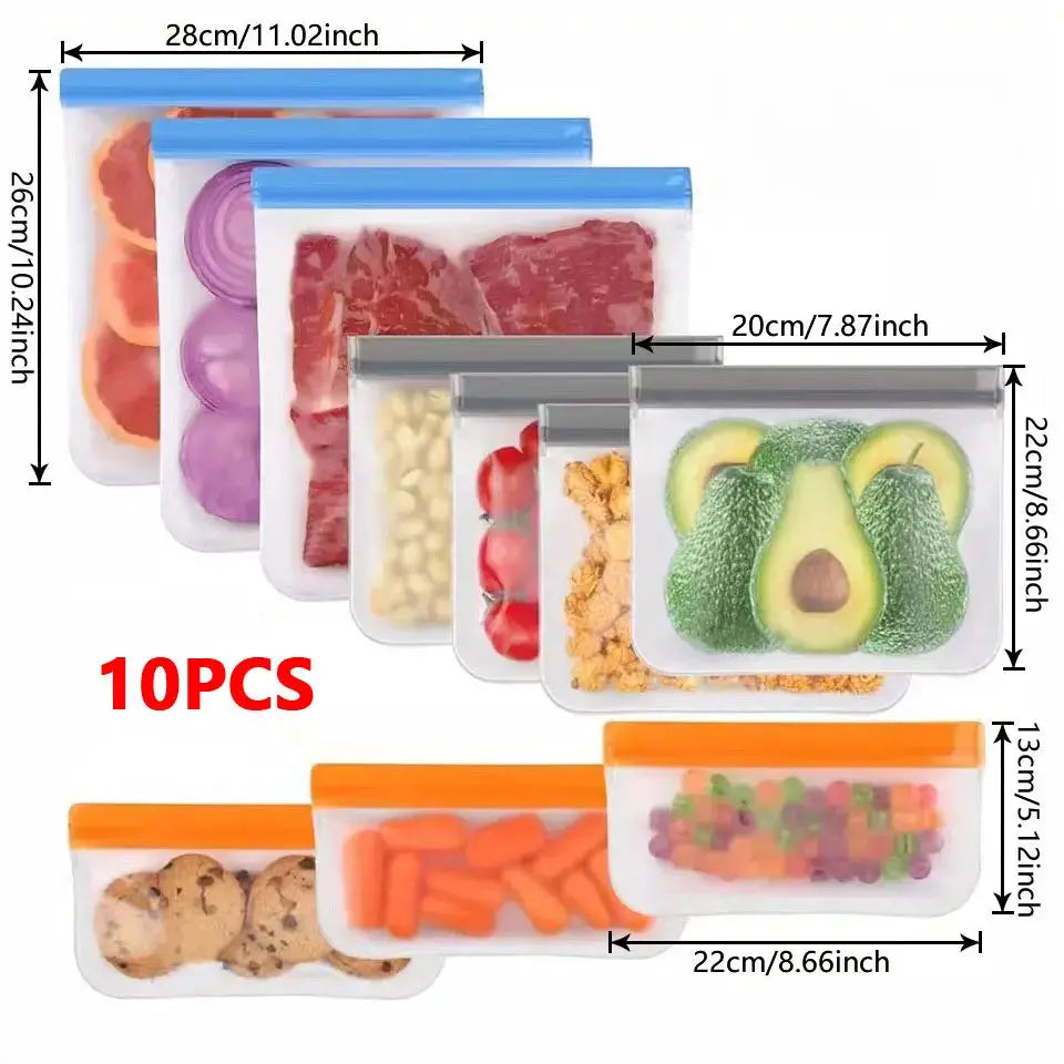Silicone Food Grade Storage Bags | Leakproof | Freezer Safe | 5Pcs or 10Pcs