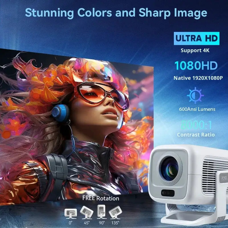Portable Projector | Native 1080P | WiFi6 Bluetooth | Android OS