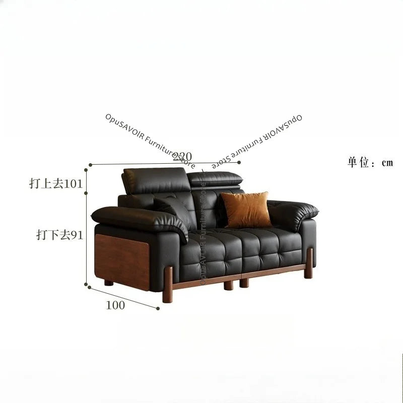 Sofa | Solid Wood Frame | Top Grain Leather | Mid-Century Modern
