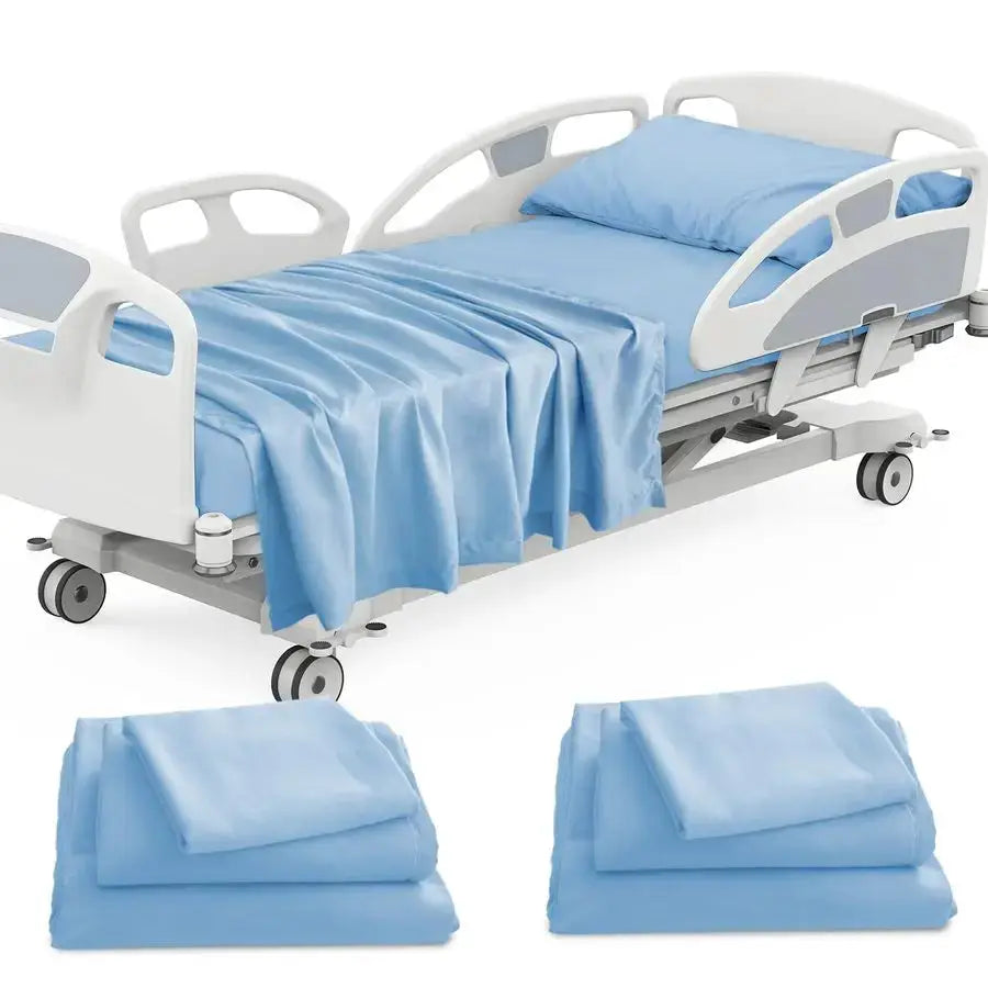 Hospital Bed Sheets Set 6 Piece for Home Use and Hospital Use 2 Fitted Sheets 36809, 2 Flat Sheets and 2 Pillowcases, Blue from PriceLows™