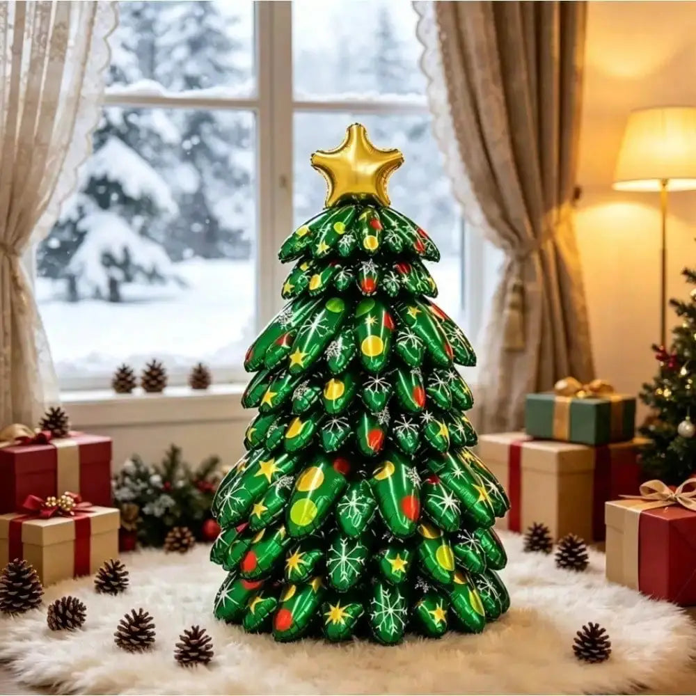 Christmas Tree Foil Balloons | 9 Pcs | 51 Inch Self Standing | Xmas Decor