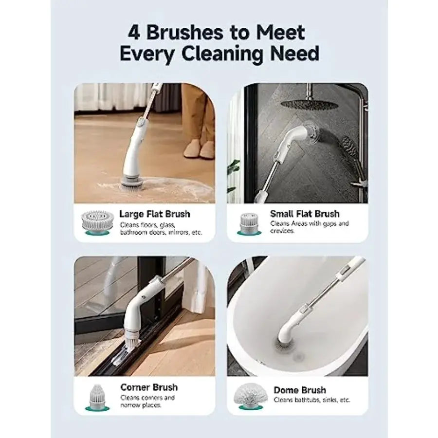 Cordless Shower Scrubber | 4 Brush Heads | Adjustable Extension Handle | HS1
