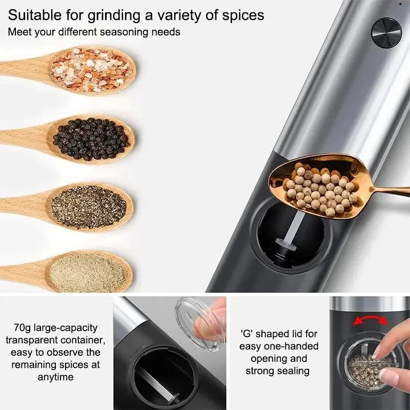 Salt And Pepper Grinder Set | USB Rechargeable | LED Light | One Size