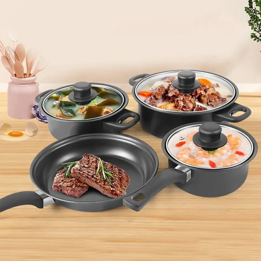 12Pcs Non Stick Cookware Set Milk Pot Maifan Stone Frying Pan with Lid Cooking Pot Set Stackable Pot Set for All Hob from PriceLows™