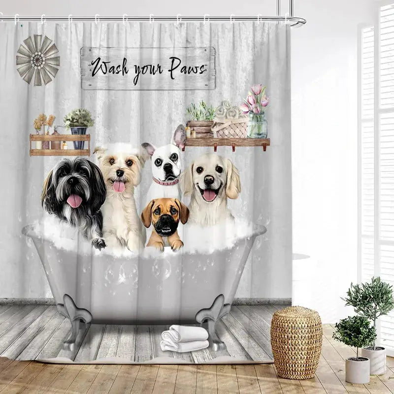 Funny Diving Cat Dog Shower Curtain Cute Cartoon Bathing Animals Sea Turtle Underwater Scenery Kids Bathroom Curtains Decor Set from PriceLows™