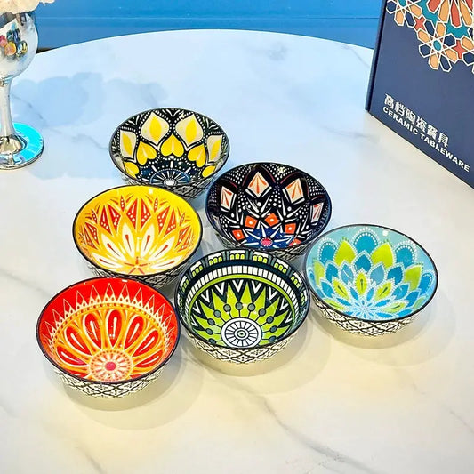 Ceramic Bowls | 4.72 Inch Bohemian | Microwave Safe | 6 Piece Set
