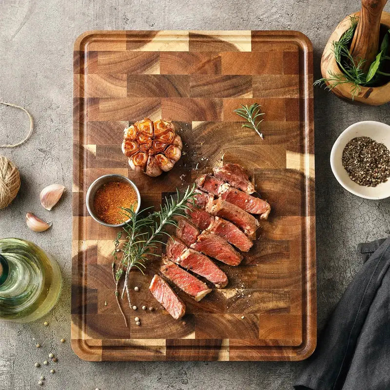 Cutting Board | Acacia Wood | Non Slip Base | Large Rectangular