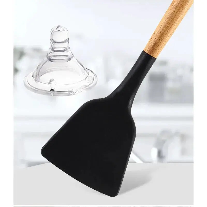 12-piece Wooden Handle Kitchenware Set Silicone Non-stick Cooking Spatula Baking Set with Storage Bucket from PriceLows™