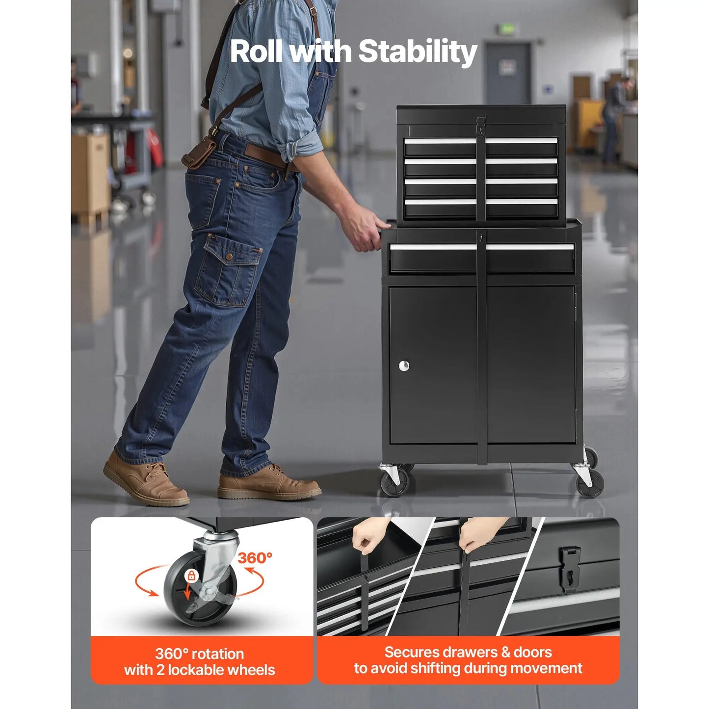 SucceBuy 5 Drawers Rolling Tool Chest 2-in-1 Tool Cabinet Organizer with Lock Bar Metal Toolbox for Workshop Garage Storage from PriceLows™