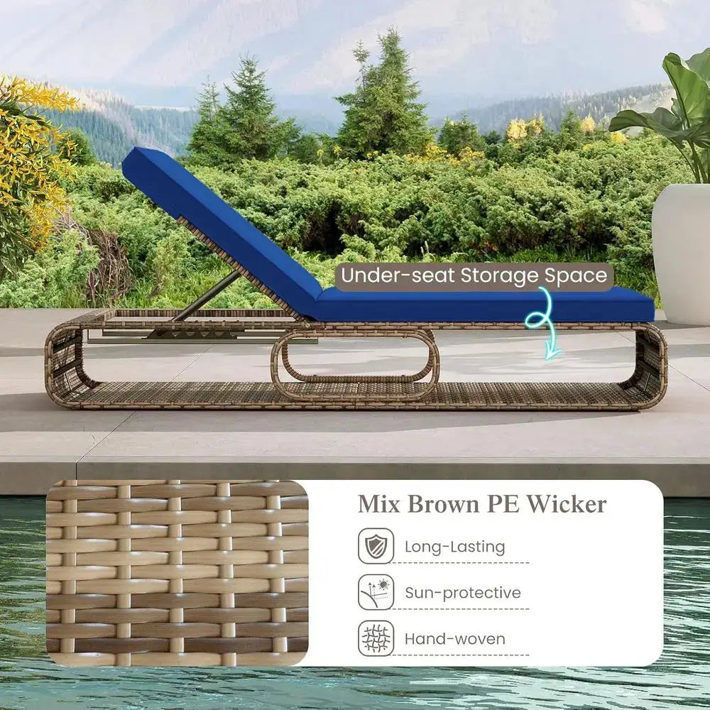 7-Position Reclining Patio Sun Lounger with Cushion, Adjustable Backrest, and Storage, Ideal for Poolside Relaxation (Navy) from PriceLows™
