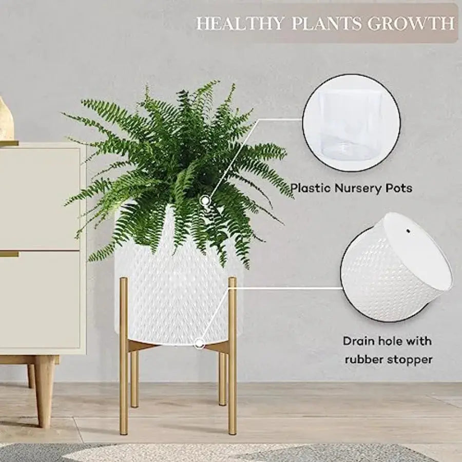 Mid Century Modern Planters Set of 2 for Indoor Plants White Metal Decorative Planters with Stands Ideal for Living Room Office from PriceLows™